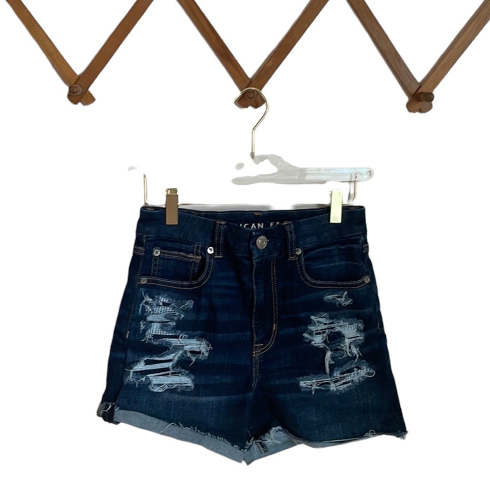 American Eagle Dark Indigo Distressed Curvy Hi-Rise Shortie (Size 2) - Picture 1 of 3